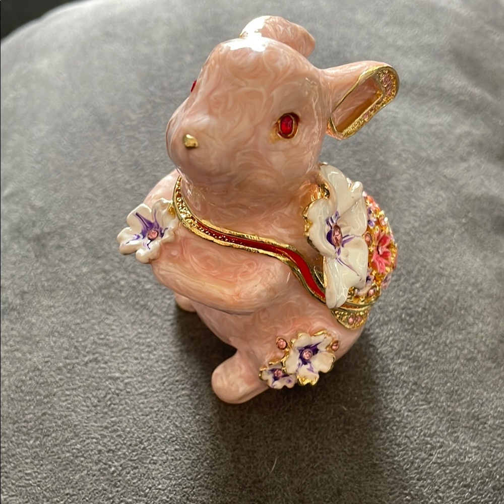 Tchotchke Pink Rabbit Figurine with Floral Accents